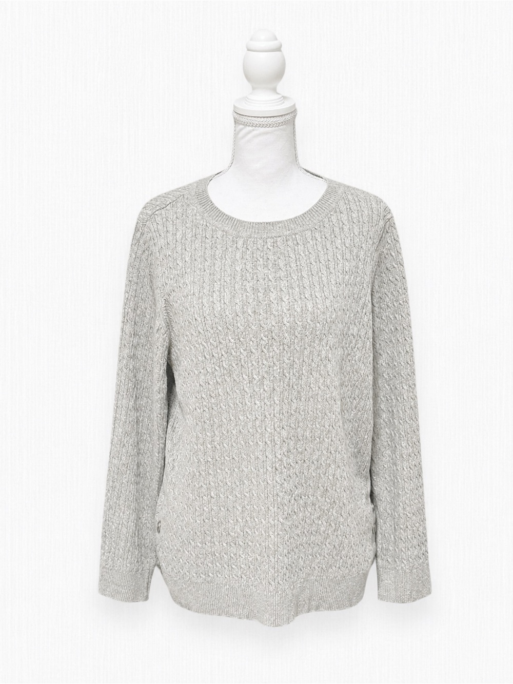 Karen Scott Light Gray Cable Crewneck Sweater